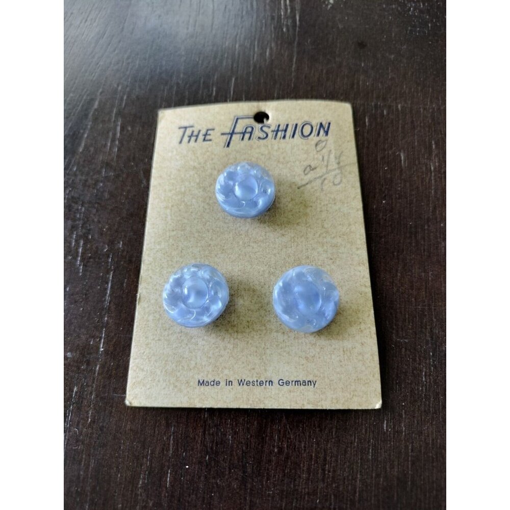 4/$20 VTG The Fashion Lucite Buttons Blue Set Of 3 Embossed 3/4" West Germany